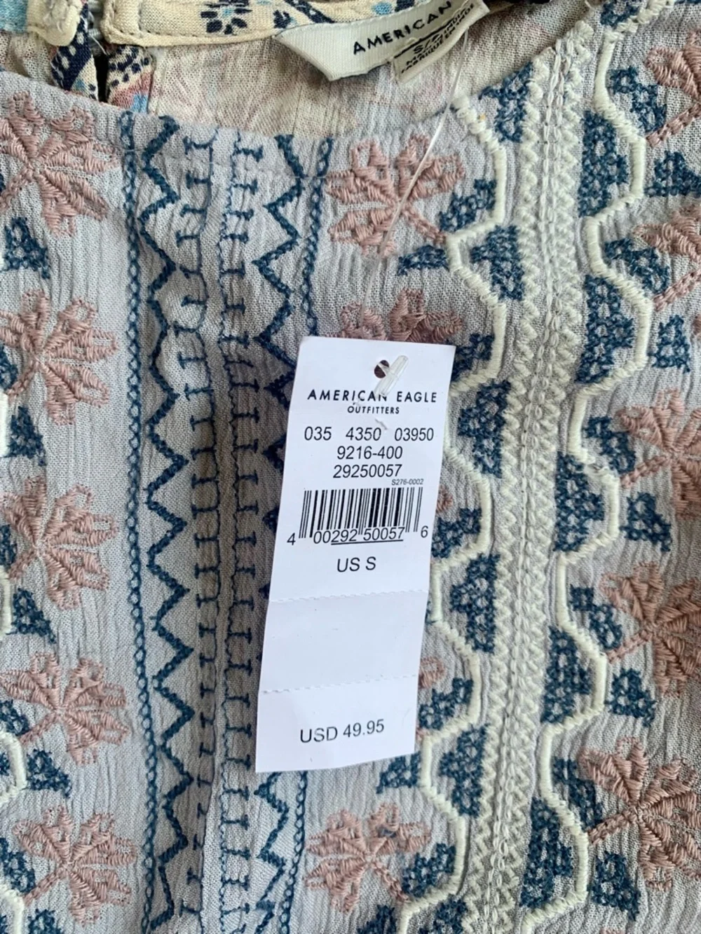 American Eagle Outfitters Floral Patchwork Peasant Blouse in Pink and Cream - Picture 2 of 6